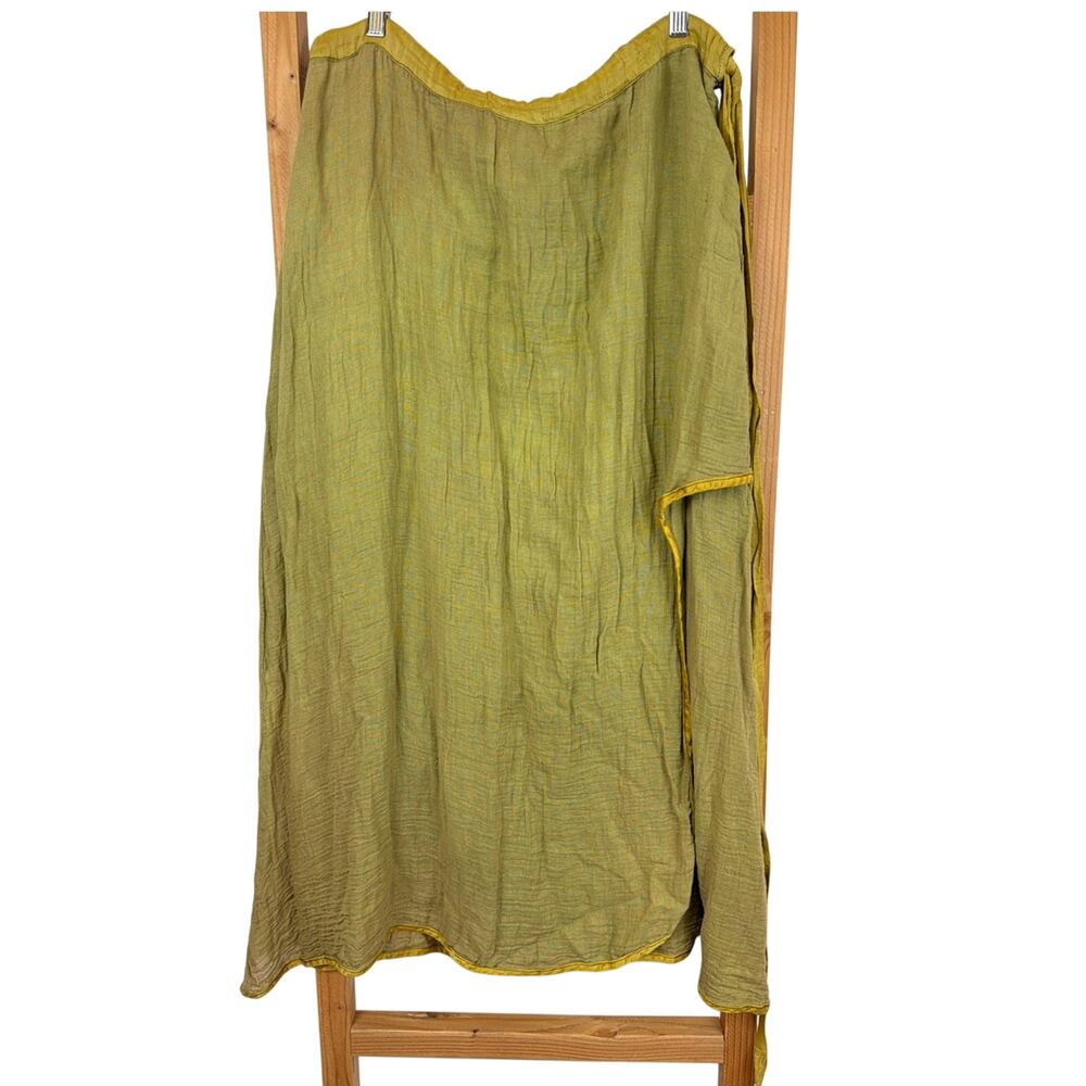 Cynthia Ashby Green Partial Wrap Tie Side Contrast Stitching Maxi Skirt Large